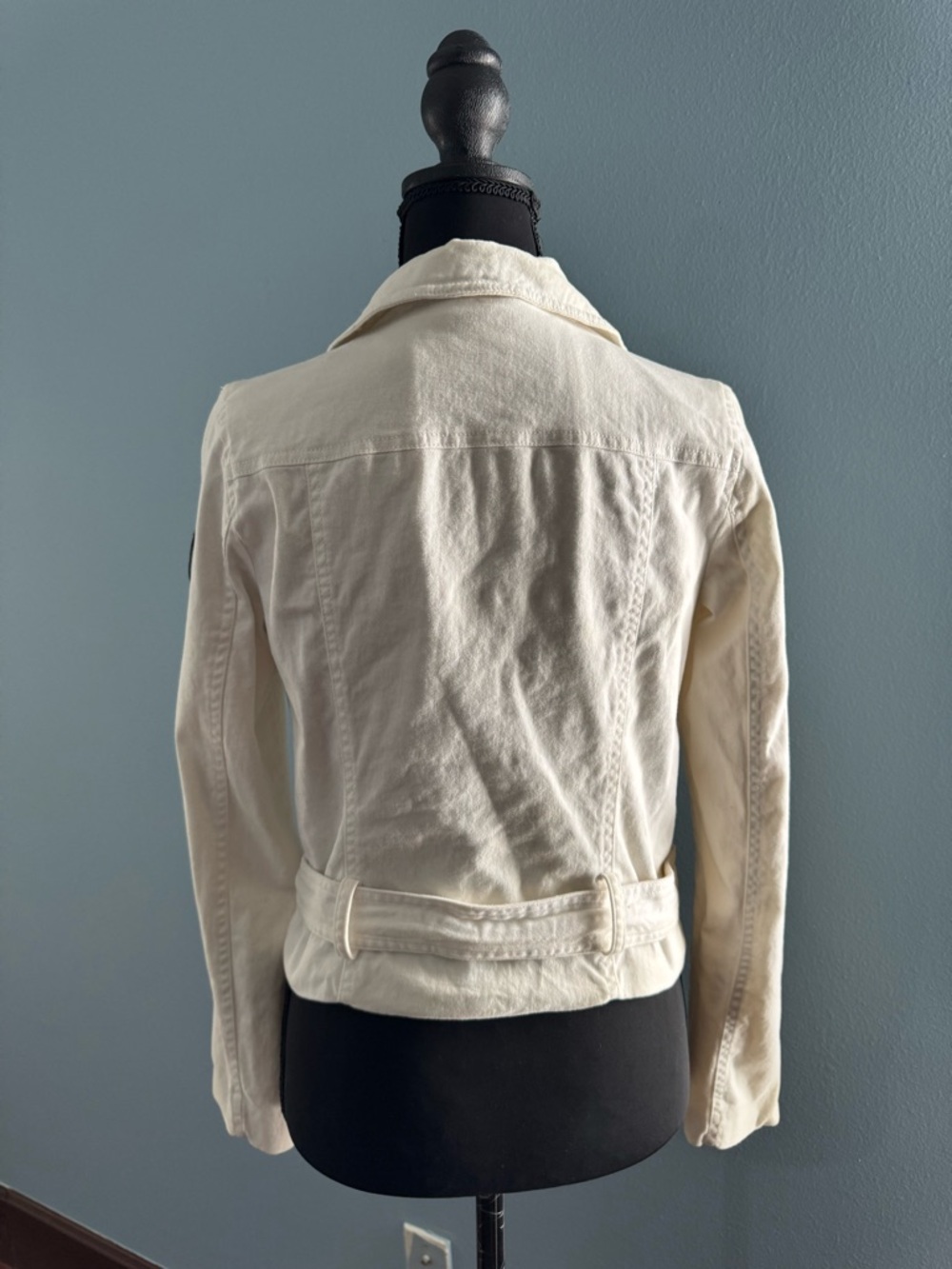 Calvin Klein Jeans Cream Biker Jacket with Belted Waist - Picture 2 of 7